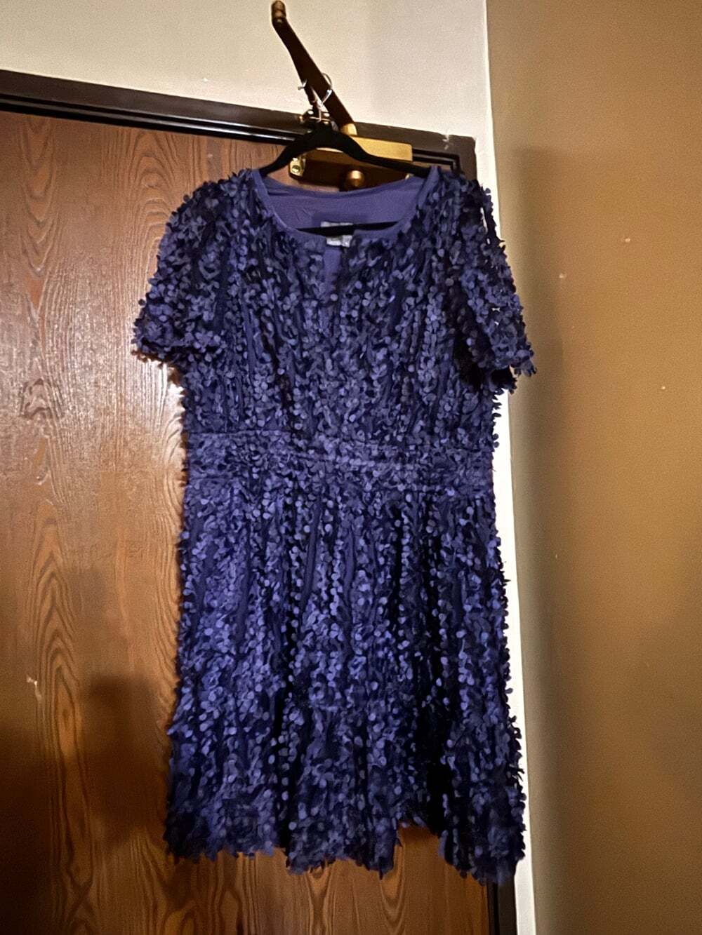 Anthropologie navy Blue Floral Appliqué Party Cocktail Wedding Guest Whimsy Uniq